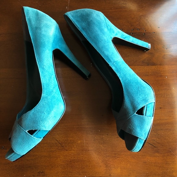 Nine West Shoes - Nine West Blue Peep Toe Suede Pump